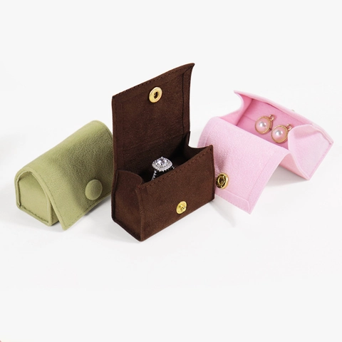 Mini Velvet Jewelry Storage Pouch Portable Ring Earring Packaging Bag With Snap Button Small Microfiber Travel Case