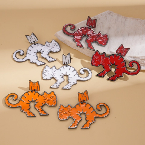 Orecchini Pendenti Gatto Corona In Smalto Lega Animale Gioielli Creativi Unici Con Perno In Argento Sterling 925 Per Donne
