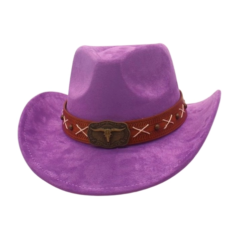Vintage Wildleder Western Cowboyhut Mit Stierschädel Metallschnalle Retro Breite Krempe Jazz Fedora Hut Für Damen Herren Festival Party