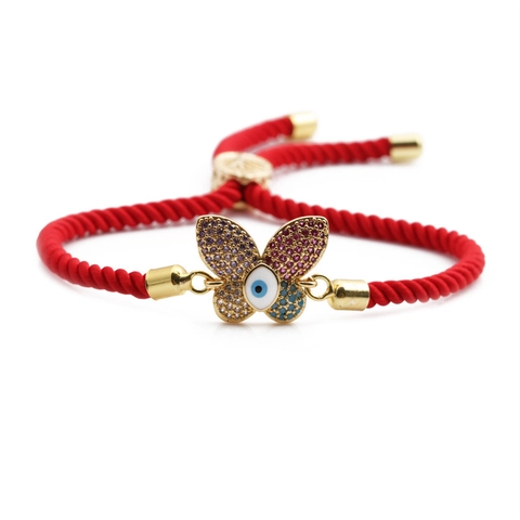 Butterfly Evil Eye Charm Bracelet Copper Cubic Zirconia Adjustable Braided Rope Handmade Fashion Jewelry Unisex Gift