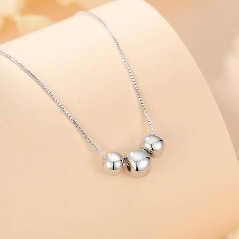 S925 Sterling Silver Triple Bead Pendant Necklace Vintage Round Box Chain Zirconia Inlaid Minimalist Jewelry For Women