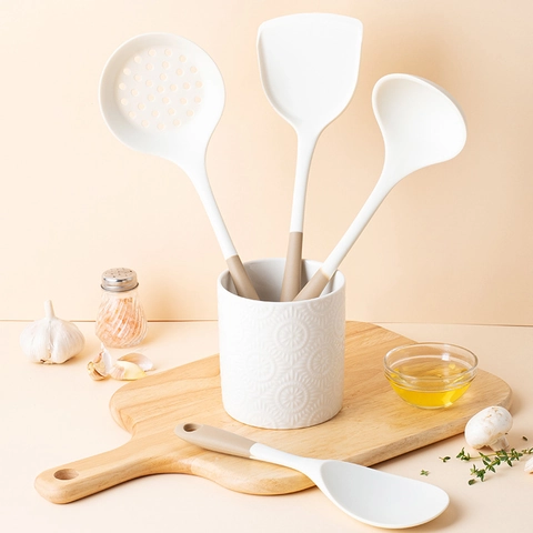 Food Grade Silicone Kitchen Utensil Set Two-tone Heat Resistant Spatula Soup Spoon Slotted Spoon Rice Spoon Non-stick Cookware