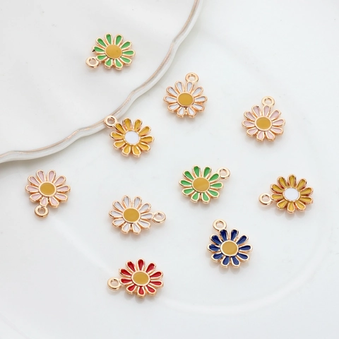Daisy Flower Charms Enamel Pendants Alloy Jewelry Findings For DIY Earring Necklace Bracelet Making Floral Design