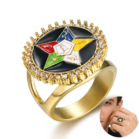 Freimaurer Order Of The Eastern Star Ring Edelstahl Bunter Emaille Stern Schmuck Mit Reformierten Strasssteinen Gold