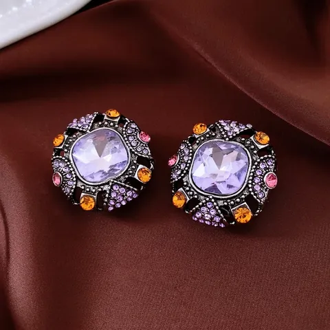 Alloy Quadratische Lila Kristall Ohrringe Mit Silver Earring Post Vintage Strass Palast Stil Luxus Accessoires