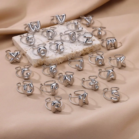 Anillo Regolabile In Acciaio Inossidabile Lettera Bolla Alfabeto Placcato Oro Gioielli Minimalisti Donna