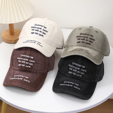 Washed Cotton Baseball Cap Distressed Retro Embroidered Letter Soft Top Adjustable Outdoor Sun Hat For Men Women