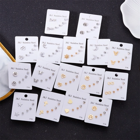 316L Stainless Steel Stud Earrings Heart Moon Star Butterfly Cubic Zirconia Hypoallergenic Minimalist Fashion Jewelry Women