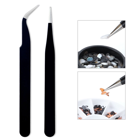 Stainless Steel Precision Tweezers For Nail Art Eyelash Extension DIY Craft Black Matte Coating Straight Curved Tips