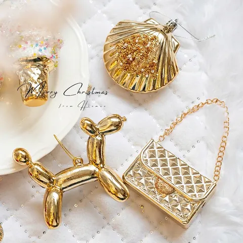 Christmas Tree Hanging Ornaments Creative Golden Plastic Glitter Bear Gingerbread Man Balloon Dog Wreath Holiday Party