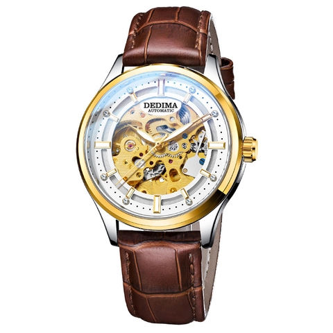 Automatic Mechanical Watch Men Skeleton Tourbillon Luminous Waterproof Stainless Steel Leather Strap Business Luxury