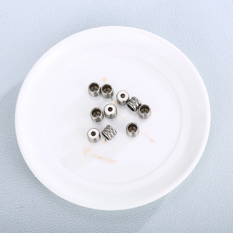 Stainless Steel Spacer Beads Large Hole Cylindrical Three Row Grooves DIY Jewelry Making Accessories Leather Bracelet