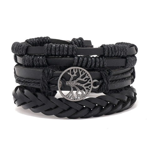 Vintage Multi-layer Braided Genuine Leather Bracelet For Men Tree Of Life Alloy Charm Adjustable Punk Bohemian Jewelry Gift