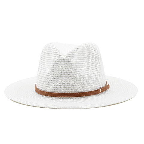 Sombrero Fedora Panama Clásico Paja Papel Protección Solar Ala Ancha Con Cinturón Cuero Y Remache Metal Verano Playa