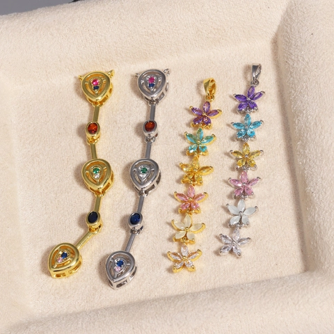 Koperen Hanger Kleurrijke Zirkonia Lange Druppel Kwastje Bloemen Geometrisch Elegante Mode Sieraden Voor Dames