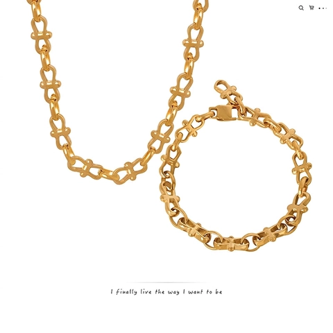 Set di Gioielli in Acciaio Inossidabile Geometrico Punk Collana Bracciale Catena a Maglie Placcato Oro Argento Per Donna