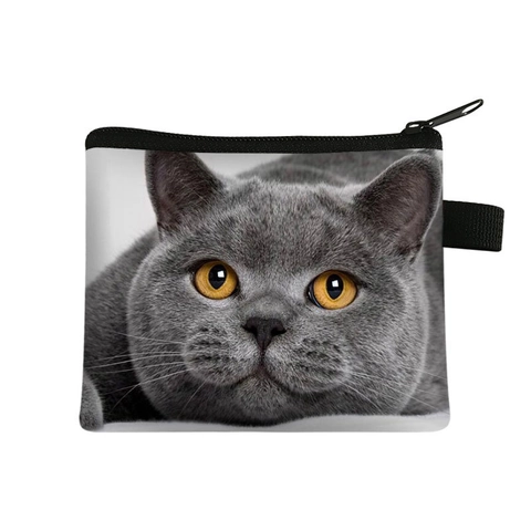 Porte-monnaie Motif Chat Polyester Mini Pochette À Fermeture Éclair Portable Imprimé Animal Sac De Rangement