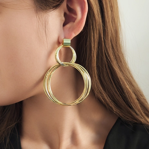 Geometrische Gelaagde Creolen Voor Dames Minimalistische Ijzeren Metalen Hangoorbellen Met Zilveren Oorbelsteker