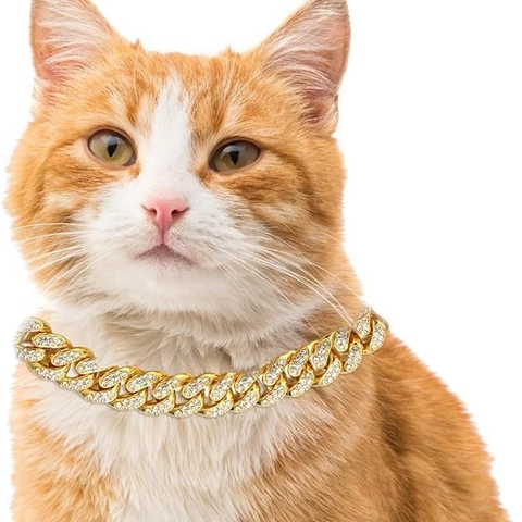 Pet Necklace Cuban Link Chain Iced Out Rhinestone Alloy Luxury Hip Hop Jewelry Collar For Dogs Cats