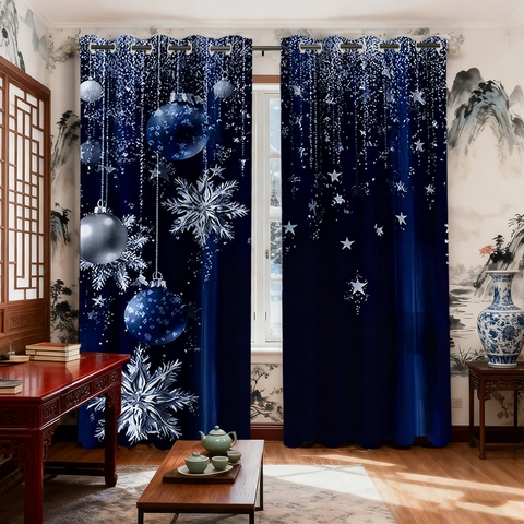 Christmas Shower Curtains Velvet Polyester Blackout Snowflakes Stars Prints Grommet Top Eyelet Window Decor Home