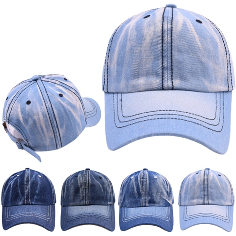 Vintage Gewassen Denim Baseballpet Voor Dames Heren Verstelbare Metalen Gesp Distressed Retro Pet Voor Buitensporten