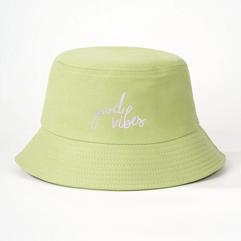 Cappello Alla Pescatora Cotone Protezione Solare Tesa Larga Ricamato Good Vibes Lettera Estate Casual Unisex