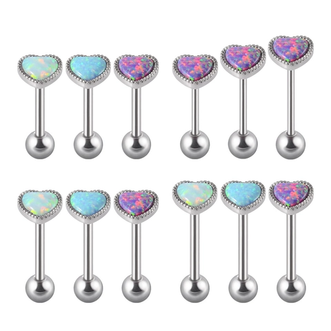Heart Shaped Opal Tongue Ring Stainless Steel Piercing Barbell Body Jewelry For Women Men Fashion Accessories