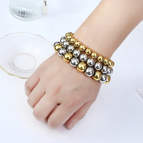 Fashion Stainless Steel Round Bead Bracelet For Men Women Waterproof Polished Metal Ball Chain Bracelet Jewelry Gift