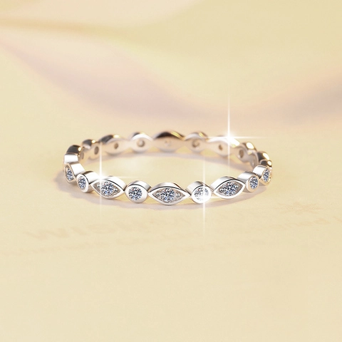Marquise Round Moissanite Ring 925 Sterling Silver Eternity Band Minimalist Fashion Jewelry For Women Commuter Style