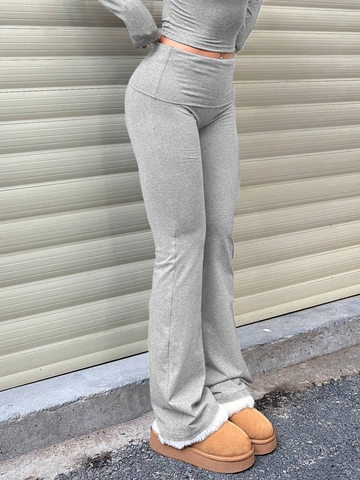 High Waisted Flare Pants Gerippter Strick Slim Fit Sexy Casual Grau Hose Damen