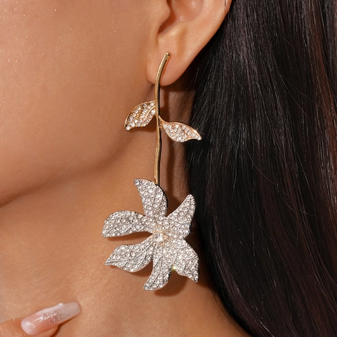 Orecchini Pendenti A Fiore Foglia Lega Strass Con Perno In Argento Sterling 925 Gioielli Di Lusso Eleganti Per Donne