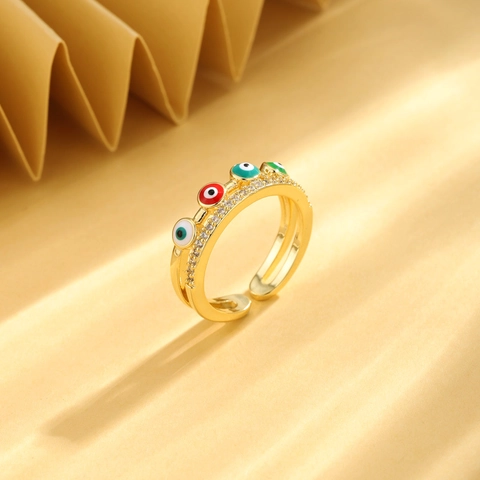 Evil Eye Open Verstelbare Ring Koper Verguld Met Kleurrijk Emaille En Micro Pave Zirkoon Mode Hip Hop Sieraden Voor Dames
