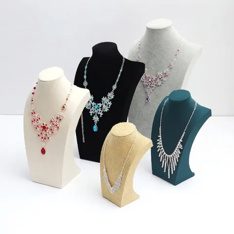Necklace Display Stand Mannequin Bust Jewelry Holder For Pendants Velvet Linen PU Leather Countertop Retail Show Props Professional Showcase