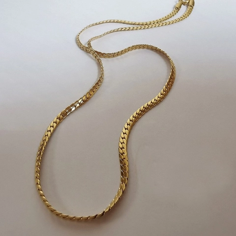 Collar De Cadena De Eslabones Planos Acero De Titanio Color Oro Hip Hop Punk Minimalismo Joyería Para Mujeres Hombres
