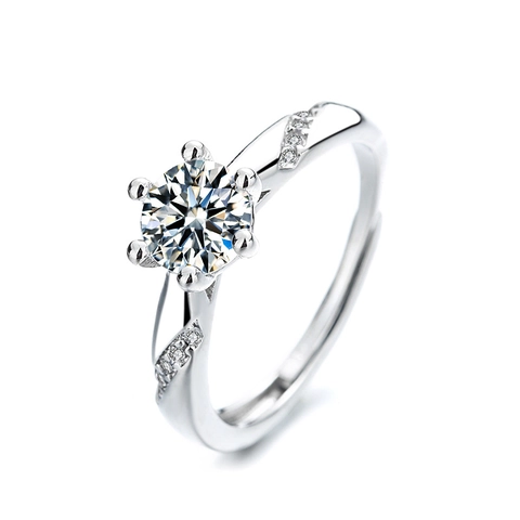 Shiny Zircon Heart Round Ring Copper Silver Plated Adjustable Open End Wedding Engagement Jewelry For Women