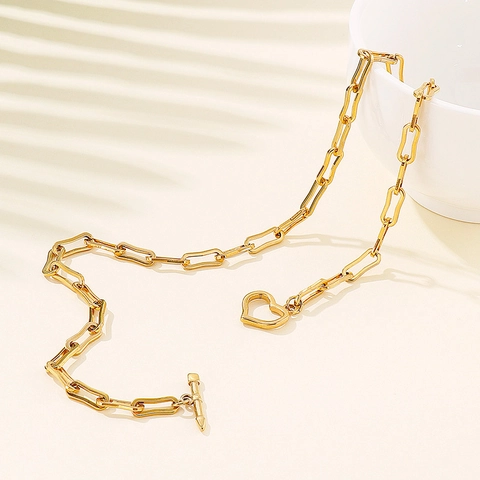 Stainless Steel Paperclip Chain Necklace And Bracelet Jewelry Set Heart Toggle Clasp Fashion Trendy Women Accessories