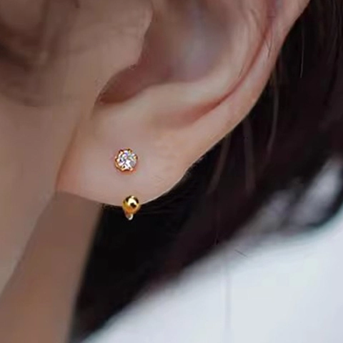 Stainless Steel Gold Plated C Shaped Zircon Stud Earrings Screw Back Cartilage Piercing Jewelry For Women