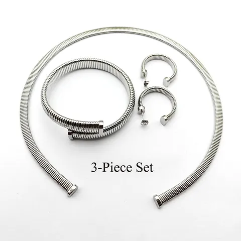 Stainless Steel Tubogas Snake Chain Open Cuff Bracelet Choker Necklace And Hoop Earrings Minimalist Jewelry Women