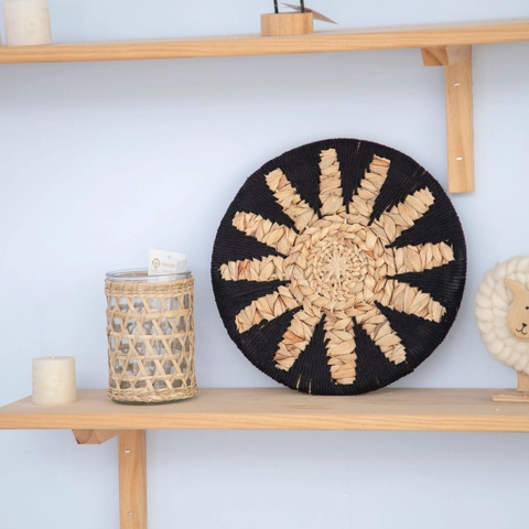 Decorazione Parete Rotonda Intrecciata A Mano Giacinto D'acqua Naturale Corda Cotone Motivo Sole Boho Ornamento Rustico