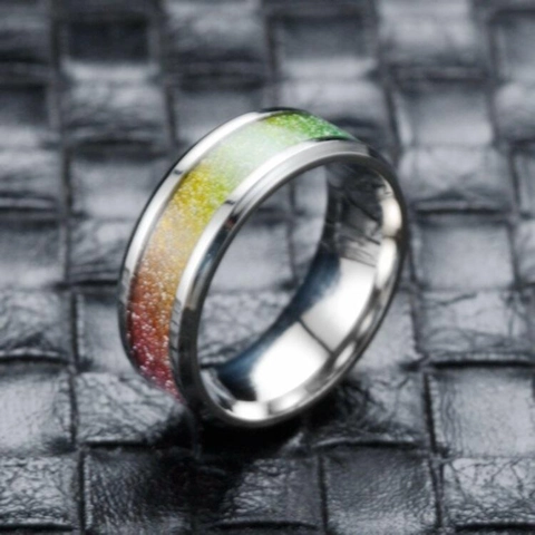 Fashion Stainless Steel Ring For Men Women Shell Inlay Drip Glue Minimalist Geometric Band Daily Commute Jewelry Ring Gift