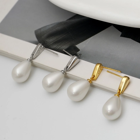 Water Drop Faux Artificial Pearl Earrings Copper Base With 925 Sterling Silver Earring Post Minimalist Elegant For Women