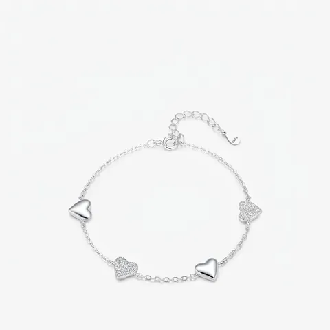 925 Sterling Silber Herz Charm Armband Mit Funkelndem Zirkonia Spiegelglanz Finish Für Frauen Süßer Stil
