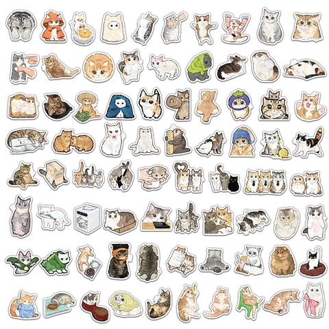 Simpatici Adesivi Gatto Cartone Animato PVC Impermeabile Acquerello Disegnati A Mano Per Laptop Bottiglia D'acqua DIY