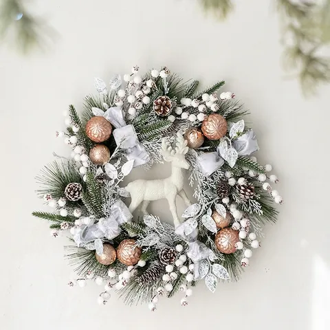 Weihnachtsranz Künstliche Kiefernnadel Rentier Tannenzapfen Beeren Zimt Orangenscheiben Tür Wand Fenster Dekoration