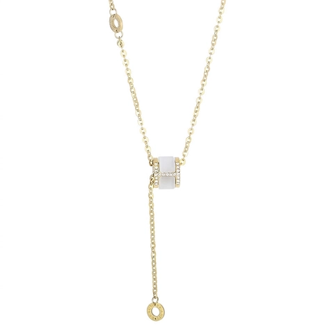 Collana Con Pendente Cilindrico Placcata Oro 18 Carati Acciaio Inossidabile Strass Pietra Bianca Gioielli Donna