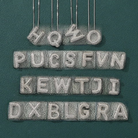 Hip Hop Kupfer Zirkonia Initial Buchstabe Anhänger Halskette Mikropavé Funkelnde Bubble Alphabet Schmuck Damen Silberfarben