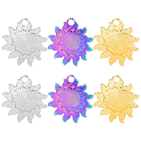 Bohemian Mandala Sun Pendant Necklace Stainless Steel Spiral Wave Ray Iridescent Gold Silver Plated Jewelry For Women