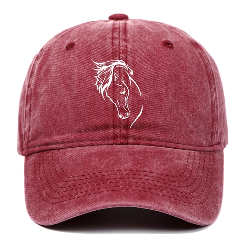 Washed Cotton Baseball Cap Retro Distressed Horse Head Embroidery Outdoor Adjustable Sun Protection Fashion Dad Hat