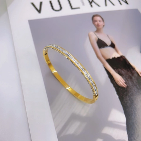 Women's Stainless Steel Bangle Double Row Zirconia Inlaid Gold Silver Rose Gold Plated Minimalist Fashion Jewelry Accessories