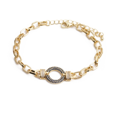Bracciale A Catena Grossa Hip-Hop Da Uomo Rame Grande Cerchio Rotondo Pavé Zirconia Cubica Multicolore